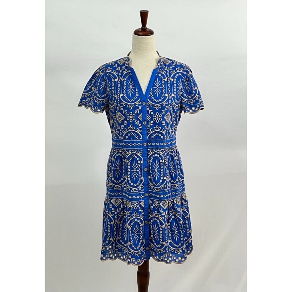 CARTOLINA Nantucket Sz XS Blue Eyelet Short Sleeve Shirt Elsa Dress - Picture 9 of 10
